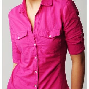 James Perse Side Panel Button-Down 3/4 Slv, Small